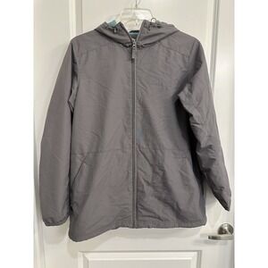 Duluth Trading Co. Gray Hooded‎ Nylon Windbreaker Jacket Size L Mesh Lining